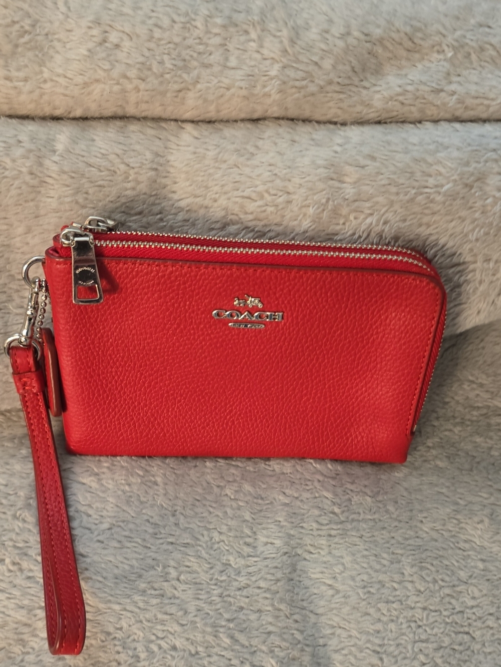 Coach Pebbled Leather Wristlet - Red